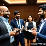 Home 21 영상제작 분야에서의 네트워킹 방법 - A professional networking event scene focused on video production, featuring diverse Indian professi...