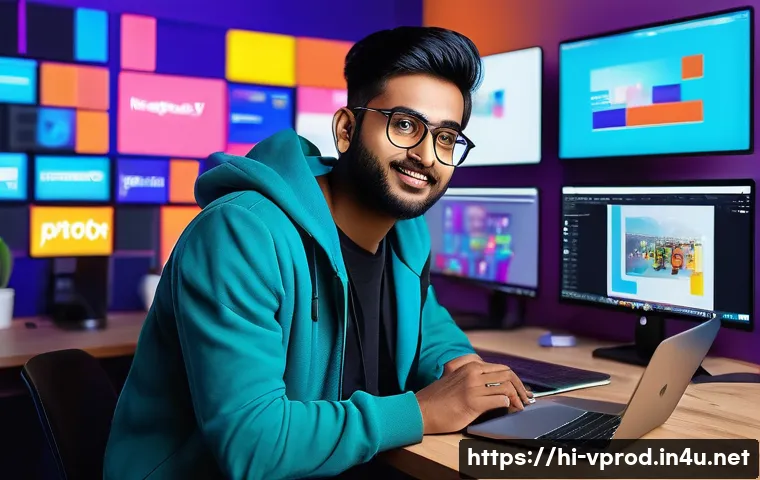 영상제작 전문학교 졸업 후 진로 - A dynamic and vibrant digital media studio setup featuring a young Indian social media content creat...