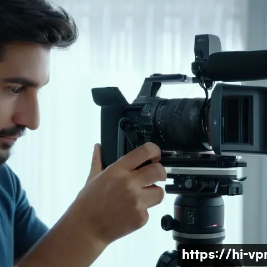 영상제작 실습에서 배워야 할 핵심 기술 - A professional videographer adjusting a DSLR camera in manual mode, focusing intently on the setting...